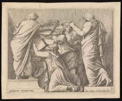 The books of rituals compiled by Numa Pompilius being handed over to the people