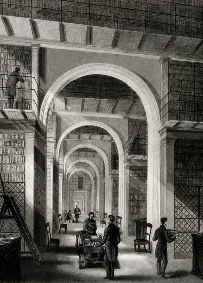 The British Museum: the Additional Library, in the north wing of the museum, looking from west to east towards the reading rooms