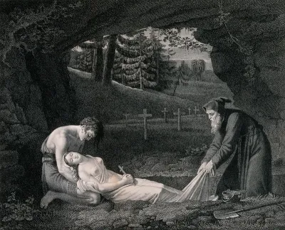 The burial of Atala outside her cave in the mountains
