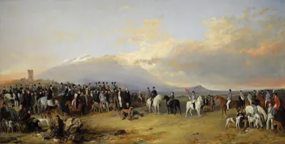 The Caledonian Coursing Meeting near the Castle of Ardrossan, the Isle of Arran in the Distance