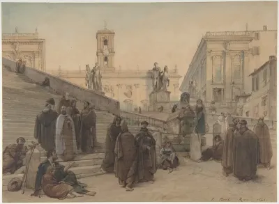 The Campidoglio seen from the Staircase of the Church of the Aracoeli, Rome, at Sunset