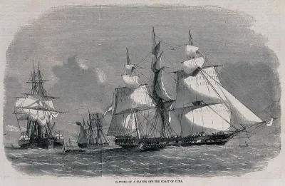 The capture of the slave ship Emilia off the north coast of Cuba by the Royal Navy ships Styx and Jasper