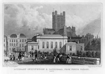 The cathedral and literary institution from North Parade, Bath