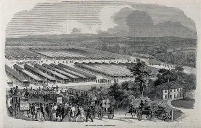 The cattle show at Portswood, near Southampton, as seen from a hill above the showground