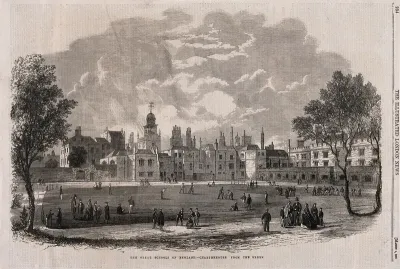 The Charterhouse, London: boys playing cricket