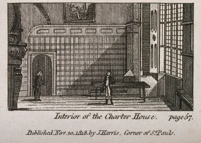 The Charterhouse, London: the Great Chamber, with two figures