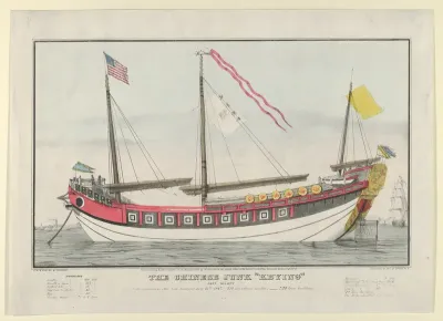 The Chinese Junk "Keying" [commanded by] Captain Kellett, as she appeared in New York harbour July 13th, 1847–-212 days from Canton.-–720 tons burthen