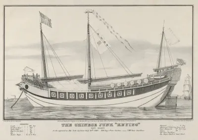 The Chinese Junk "Keying" [commanded by] Captain Kellett, as she appeared in New York Harbour, July 13th, 1847 –-- 212 days from Canton –-720 tons burthen