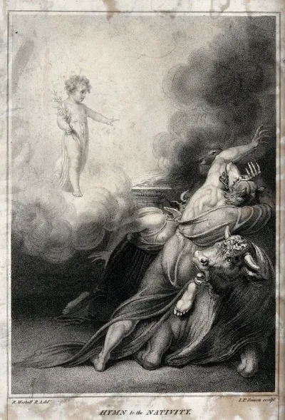 The Christ Child appearing in triumph, with threatening animals and demons