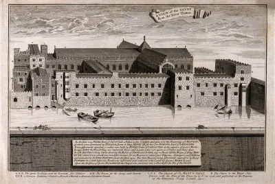 The church and hospital of Savoy, London: bird's-eye view from Southwark
