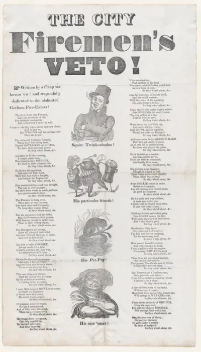 The City Fireman's Veto! Written by a Chap vot knows 'ow! and respectfully dedicated to the abdicated Gotham Fire-Eaters!