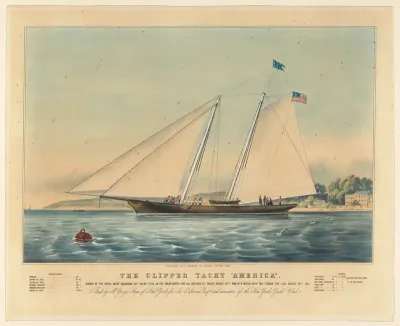 The Clipper Yacht "America," Winner of the Royal Yacht Squadron Cup, Value £100 in the Great Match for All Nations at Cowes, August 22nd, and of a Match with the Titania for £100, August 28, 1851