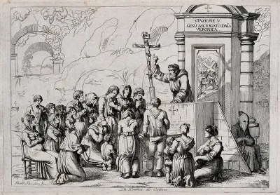 The Colosseum, Rome: a friar is preaching to a crowd of people