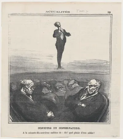 The competition at the conservatory: At the 79th audition of "Oh, what a pleasure to be a soldier!", from 'News of the day,' published in Le Charivari, August 1, 1870