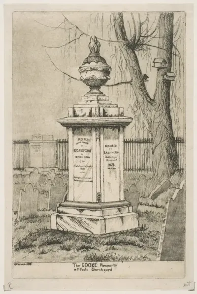 The Cooke Monument in St. Paul's Churchyard, from "Scenes of Old New York"