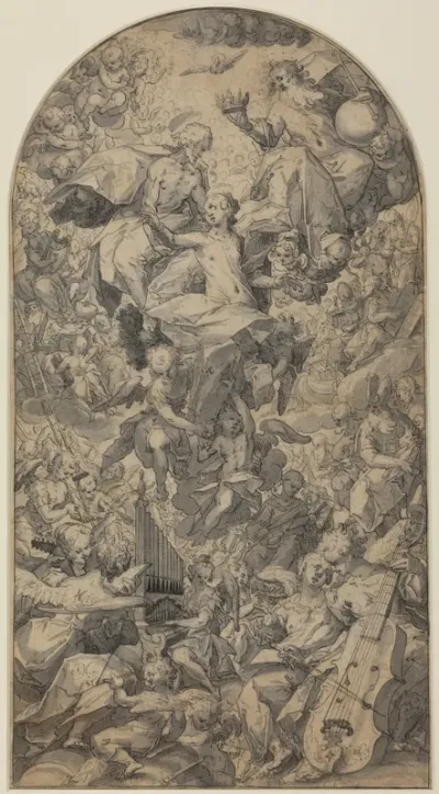 The Coronation of the Virgin with Angel Musicians and All Saints