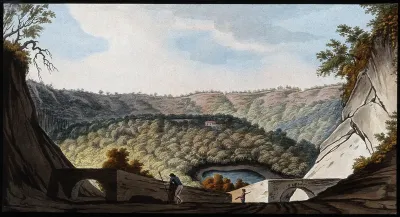 The crater of Astruni: vegetation, the gamekeeper's lodge and a volcanic pool