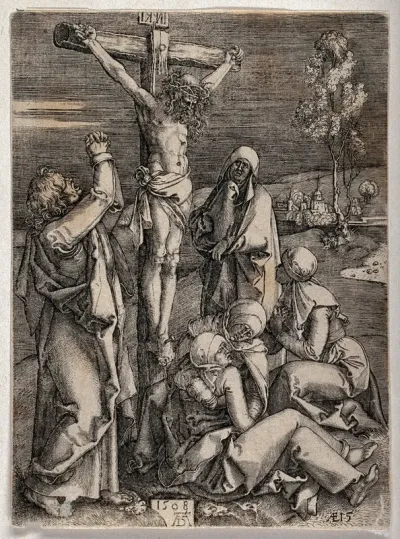 The crucifixion of Christ; Saint John and the four women lament