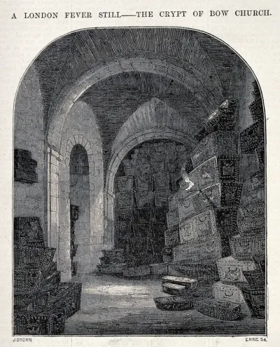 The crypt of Bow church, containing coffins of London fever victims