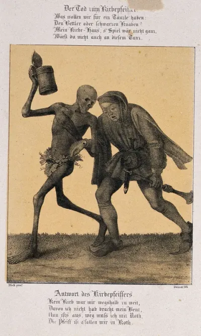 The dance of death at Basel: death and the minstrel