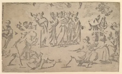 The death of Ananias surrounded by Apostles