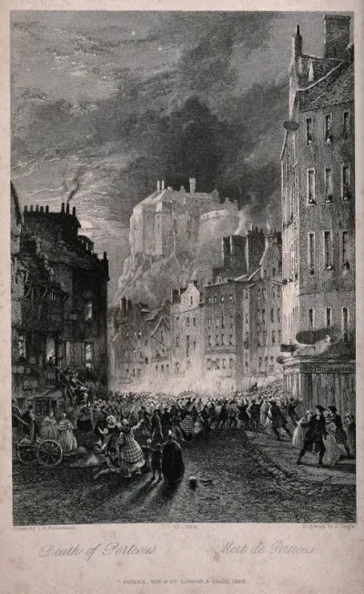 The death of Captain John Porteous in the Porteous Riots in Edinburgh in 1736