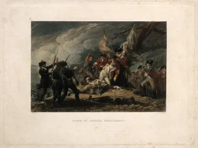 The death of General Montgomery, at Quebec, all around are soldiers and native Americans