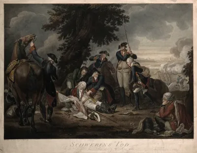 The death of General von Schwerin, all around are soldiers