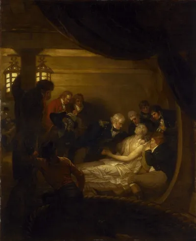 The death of Lord Nelson in the cockpit of the ship 'Victory'