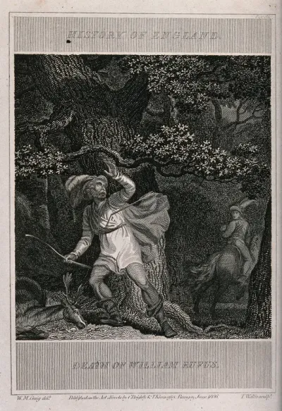 The death of William II (William Rufus): William has been shot with an arrow on a hunt in a forest