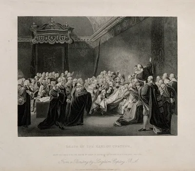 The death of William Pitt, Lord Chatham, in the Upper Chamber of the Palace of Westminster, 1778