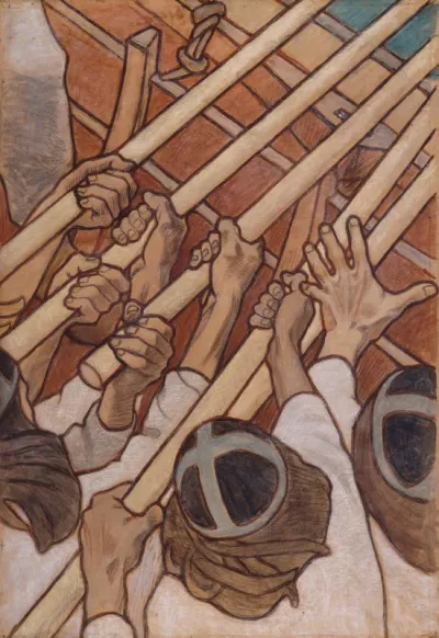 The defence of the Sampo, Sketch for the cupola frescos of the Finnish Pavilion in Paris