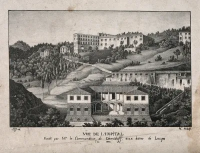 The Demidoff hospital, Lucca, in the foreground, with other buildings beyond