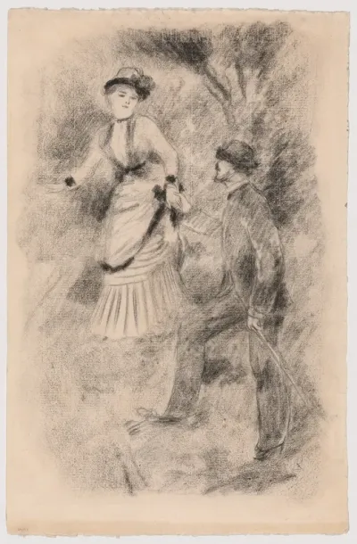 The Descent from the Summit: Jean Martin Steadies Hélène, the Banker’s Daughter (Illustration for Edmond Renoir’s “L’étiquette”) (recto); Half-Length Sketch of a Woman (verso)