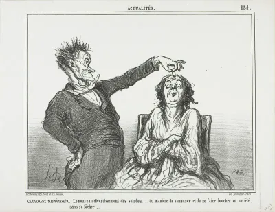 The Diamond Hypnotist. A new pastime at evening parties - or how to have fun and get someone to squint, without getting into trouble, plate 134 from Actualités