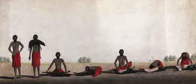 The different stages of a sanyasi eating the warm raw flesh of a goat