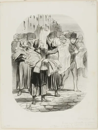 The Disadvantage of Buying a Newspaper That is Publishing the News Twelve Hours Before the others. “- How come I buy your paper and cannot find the news of today? - Sir, today's news was in yesterday's paper,” plate 139 from Actualités