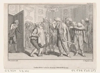 The Duke of N-'s Levée, an illustration from Tobias Smollett's "The Expedition of Humphry Clinker" (London, 1793), Vol. 1