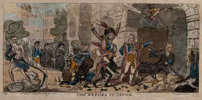 The Duke of York carried by General Dundas is invited by the Prince Regent to proceed under the arch of the Horse Guards, Whitehall