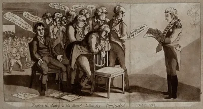 The Duke of York reading a letter from the Prince Regent to a group of Whigs who express disappointment