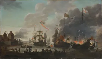 The Dutch Burning English Ships during the Dutch Raid on the Medway, 20 June 1667