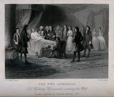 The dying Sir Wycherly Wychecombe dictates his will