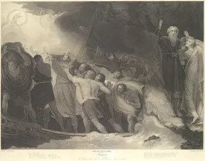 The Enchanted Island, Before the Cell of Prospero - Prospero and Miranda (Shakespeare, The Tempest, Act 1, Scene 1)