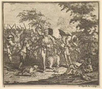 The Encounter with Talgol and Magnano (Seventeen Small Illustrations for Samuel Butler's Hudibras, no. 3)