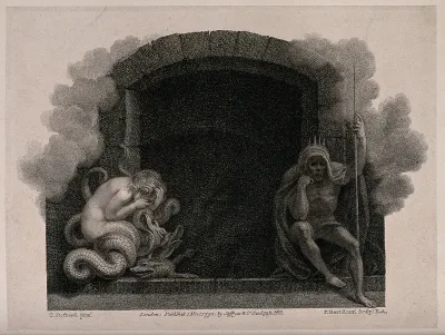 The entrance to hell guarded by Sin and Death