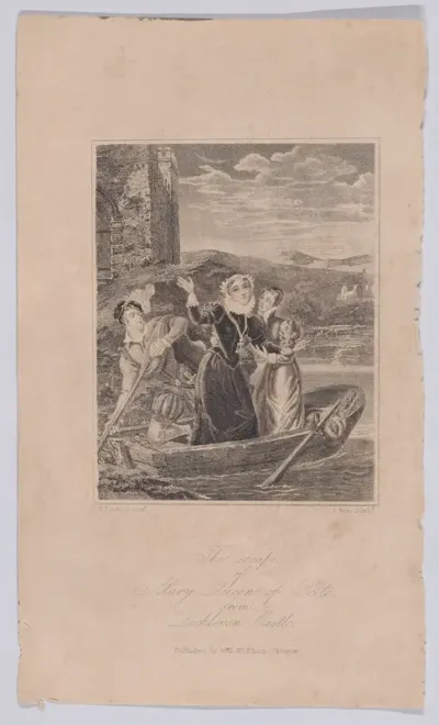 The escape of Mary, Queen of Scots from Loch Leven Castle (frontispiece, from "Mary, Queen of Scots: Her Persecutions, Sufferings, and Trials")