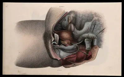 The female reproductive system: dissection showing the sexual organs