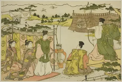 The First Archery Practice of the New Year (Yumi hajime), from the illustrated book "Colors of the Triple Dawn (Saishiki mitsu no asa)"
