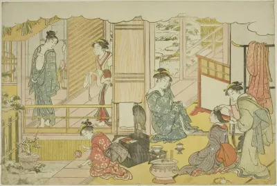 The First Bath of the New Year (Yudono hajime), from the illustrated book "Colors of the Triple Dawn (Saishiki mitsu no asa)"
