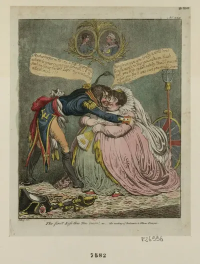 The First Kiss in Ten Years! or The Meeting of Britannia and Citizen François, published by Hannah Humphrey in